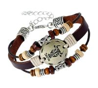 Pulsera Vintage Con El Signo Del Zodíaco De Las 12 Constelaciones Para Hombre Y Mujer, Con Monedas Redondas Y Cuentas De Madera, Tejida A Mano, Con El Signo Del Zodíaco, Ajustable, Talla Tauro, 21