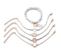 Pulsera vintage con letras de luna, tierra, loto, melocotón, corazón, boho, regalos de joyería para damas, parejas, apilables, playa, surf, accesorios, juego de 5 joyas duraderas