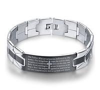 Pulsera vintage de acero inoxidable con cruz negra, plata inglesa, señores de la Biblia, oración, con eslabones religiosos (cruz media, negro, plata, 7.9 pulgadas)