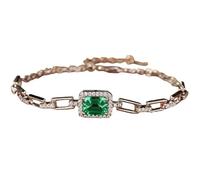 Pulsera vintage de boda rectangular con esmeralda y moissanita creada en laboratorio de 1,5 quilates, oro blanco de 9 quilates, 14 y 18 quilates, Oro blanco de 9 quilates, Esmeralda creada en