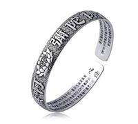 Pulsera Vintage de Plata Pura 999 Feng Shui, Sutra del corazón Mantra Pixiu de Seis Caracteres, Amuleto Budista Tibetano de Riqueza y Suerte, Ajustable for Hombres y Mujeres(Lo-Tus C)