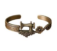 Pulsera y anillo con temática de máquina de coser, pulsera ajustable para los amantes de las costuras, pulsera de máquina de coser con detalle de cinta métrica, One Size, No, Sin piedra preciosa
