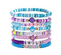 Pulsera y anillos de pulsera Set Colorful Heart Star Polymer Beaded Pearl Clay Stackable Charm Kidcore Aesthetic Summer Beach Layering Pulseras Jewelry For Girls Women Teens Frases Rodonite Bijoux