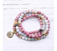 Pulsera y collar con abalorios de piedra de caoba de amazonita de 6/8 mm para mujeres y hombres , pulsera de yoga con diseño de concha de estrella de mar, oro de 6 mm