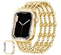 Pulsera y funda de acero inoxidable con cuentas para Apple Watch de 1.57, 1.49, 1.61, 1.65, 1.73 y 1.77 pulgadas, para mujer, hechas a mano, elegantes, bonitas, correas elásticas de moda para iWatch