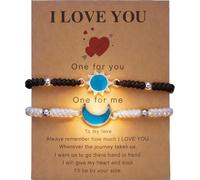 Pulseras a juego para parejas, pulseras de sol y luna, regalos de relación a larga distancia con tarjeta "I Love You"