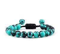 Pulseras ajustables de 8 mm con cuentas negras y blancas para mujeres y hombres, joyería azul y negro