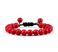 Pulseras ajustables de piedra natural de 8 mm para parejas, cuentas negras y blancas, pulseras trenzadas para mujeres y hombres, joyería de pino negro y rojo