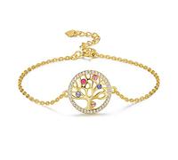 Pulseras Árbol de la Vida para Mujer Plata 925 con Circón, Pulseras Dia de la Madre Regalos Originales para Mujer Madre Mamá (Gold)