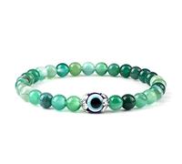 Pulseras azules turcas para mujeres y hombres, 6 mm, ojo de tigre, piedra volcánica, cuentas de ónix, pulsera de cuerda elástica, rayas verdes