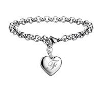 Pulseras con dije de inicial para mujer, pulseras con dije de corazón de acero inoxidable con 26 letras del alfabeto, joyería para adolescentes, mi primer reloj, talla única, Cobre, No es una piedra