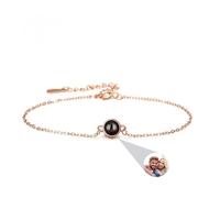 Pulseras con Proyección de Foto Personalizadas, Pulsera Personalizada con Imagen en Interior, Regalo de San Valentín Aniversario para Pareja Novia Esposa, Círculo Redondo de Oro Rosa