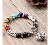 Pulseras de 8mm para mujer, brazaletes con 7 cuentas de equilibrio de Chakra, pulsera con dijes de corazón para joyería de piedras de oración femenina, corazón