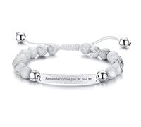 Pulseras de acero inoxidable, pulsera occidental de ágata plateada grabada con etiqueta de perro con texto en inglés "Remember I Love You Dad", regalo para papá, 19-27X0.6CM, Acero inoxidable Acero