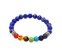 Pulseras de alambre con cuentas de 8 mm para mujeres, hombres, equilibrio de yoga, energía, piedra de oración, pulsera de 7 chakras, azul oscuro