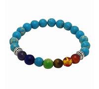 Pulseras de alambre con cuentas de 8 mm para mujeres, hombres, equilibrio de yoga, energía, piedra de oración, pulsera de 7 chakras, azul claro