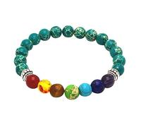 Pulseras de alambre con cuentas de 8 mm para mujeres, hombres, equilibrio de yoga, energía, piedra de oración, pulsera de 7 chakras, verde oscuro