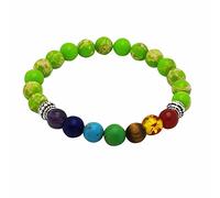 Pulseras de alambre con cuentas de 8 mm para mujeres, hombres, equilibrio de yoga, piedra de oración de energía, pulsera de 7 chakras, verde claro