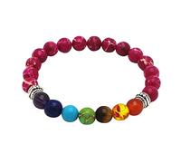 Pulseras de alambre con cuentas de 8 mm para mujeres, hombres, yoga, equilibrio, energía, oración, piedra, pulsera de 7 chakras, rosa roja