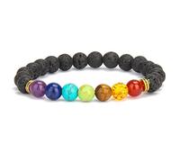 Pulseras de alambre con cuentas de 8 mm para mujeres, hombres, yoga, equilibrio, energía, oración, piedra, pulsera de 7 chakras, lava negra
