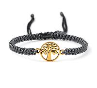 Pulseras de árbol de la vida de la suerte, hilo rojo y negro, hechos a mano, con nudos ajustables, para hombres y mujeres, pulseras trenzadas de yoga, color gris dorado