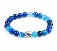 Pulseras de cabeza de Buda de piedra natural hechas a mano Pulsera de cuentas de lava de ojo de tigre Pulseras de joyería para hombres y mujeres, ágata azul