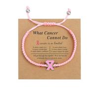 Pulseras de cinta rosa para concienciación sobre el cáncer de mama, pulseras tejidas a mano, normal, sin piedras preciosas