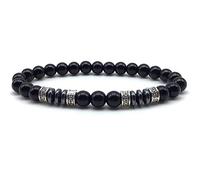 Pulseras de conde de joyas de encanto, pulseras con cuentas negros de ónice negros brazaletes 4 colgantes redondos plateados pulsera de cristal elástica joyería de cristal para hombres mujeres