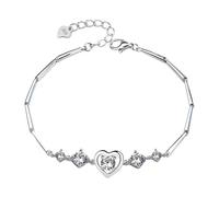 Pulseras de corazón de plata de ley 925 para mujer, pulsera de cadena ajustable de circonio simple, joyas para el día de San Valentín, Día de la Madre, cumpleaños para ella, pulsera de rosario para