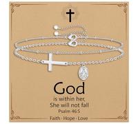 Pulseras de cruz para mujer, pulsera de la Virgen María para mujer, chapada en oro de 14 quilates, pulseras delicadas para mujer, joyería de fe, bautismo cristiano, regalos religiosos, One Size, Metal
