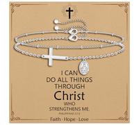 Pulseras de cruz para mujer, pulsera de la Virgen María para mujer, chapada en oro de 14 quilates, pulseras delicadas para mujer, joyería de fe, bautismo cristiano, regalos religiosos, One Size, Metal