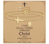 Pulseras de cruz para mujer, pulsera de la Virgen María para mujer, chapada en oro de 14 quilates, pulseras delicadas para mujer, joyería de fe, bautismo cristiano, regalos religiosos, One Size, Metal
