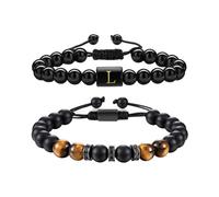 Pulseras De Cuentas Con Iniciales Para Hombres, Pulseras Para Hombres Regalos Para éL, Ojo De Tigre Pulsera Para Papá Abuelo Hijo TíO Hermano, Cuentas Pulsera Regalo Para CumpleañOs DíA Del Padre (T)