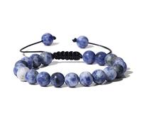 Pulseras De Cuentas De 8 Mm De Piedra Mate Natural Cristales Pulsera De Piedra De Sodalita De Ojo De Tigre Para Mujeres Y Hombres,punto Azul,Ajustable