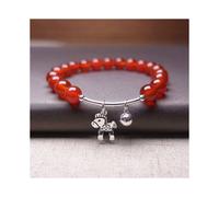 Pulseras de cuentas de ágata roja para niñas con charm de caballo 925, joyería natural