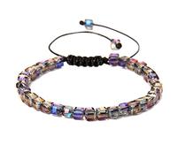 Pulseras de cuentas de cristal cúbico de 4 mm de longitud ajustable para mujer, pulsera trenzada de cristal Coloful, pulseras finas hechas a mano, n.º 11