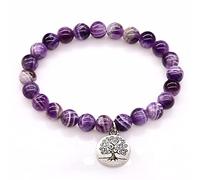 Pulseras de cuentas de cristal morado, pulseras y brazaletes de piedra natural para mujer, 21 cm