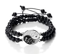Pulseras de cuentas de dragón Tai Chi de 6 mm con piedra de ojo de tigre, pulseras trenzadas a juego, joyería de oración para parejas, color negro
