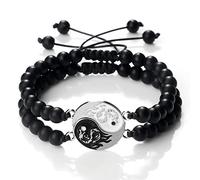Pulseras de cuentas de dragón Tai Chi de 6 mm con piedra de ojo de tigre, pulseras trenzadas a juego, joyería de oración para parejas, negro mate