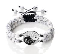 Pulseras de cuentas de dragón Tai Chi de 6 mm con piedra de ojo de tigre, pulseras trenzadas a juego, joyas de oración para parejas, color blanco