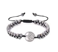 Pulseras de cuentas de lava pequeñas, pulseras de cuentas de lava marrón, ajustables, 2 capas, cuentas de punto con árbol, pulseras unisex de cuentas occidentales para mujer, 19cmx4mm, Cristal, Ágata