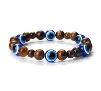 Pulseras de cuentas de malaquita de lava de 6 + 8 mm, 10 mm, azul mal de ojo, pulsera elástica hecha a mano para hombres y mujeres, joyería de moda, regalo de ojo de tigre