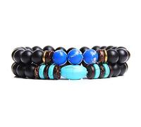 Pulseras de cuentas de ónix negro mate para mujeres y hombres, 8 mm, piedra imperial de madera de 2 piezas/juego de pulseras vintage Homme, FD1963,17 cm