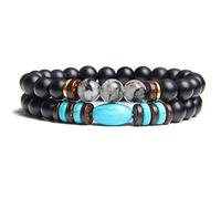 Pulseras de cuentas de ónix negro mate para mujeres y hombres, 8 mm, piedra imperial de madera de 2 piezas/juego de pulseras vintage Homme, FD1957,23 cm