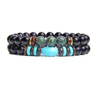 Pulseras de cuentas de ónix negro mate para mujeres y hombres, 8 mm, piedra imperial de madera de 2 piezas/juego de pulseras vintage Homme, FD1959,19 cm