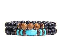 Pulseras de cuentas de ónix negro mate para mujeres y hombres, 8 mm, piedra imperial de madera de 2 piezas/juego de pulseras vintage Homme, FD1964,19 cm