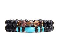 Pulseras de cuentas de ónix negro mate para mujeres y hombres, 8 mm, piedra imperial de madera de 2 piezas/juego de pulseras vintage Homme, FD1962,21 cm