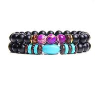 Pulseras de cuentas de ónix negro mate para mujeres y hombres, 8 mm, piedra imperial de madera de 2 piezas/juego de pulseras vintage Homme, FD1961,21 cm