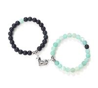 Pulseras de cuentas de piedra natural de 8 mm con forma de corazón romántico, con imán y cuerda elástica para mujeres y hombres, joyería de moda, regalo, juego de 11