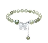 Pulseras de Cuentas de Plata esterlina para Mujeres S925 Silver Green Gemstone Bead Butterfly Pulsera estirle de Mariposa Mom cumpleaños
